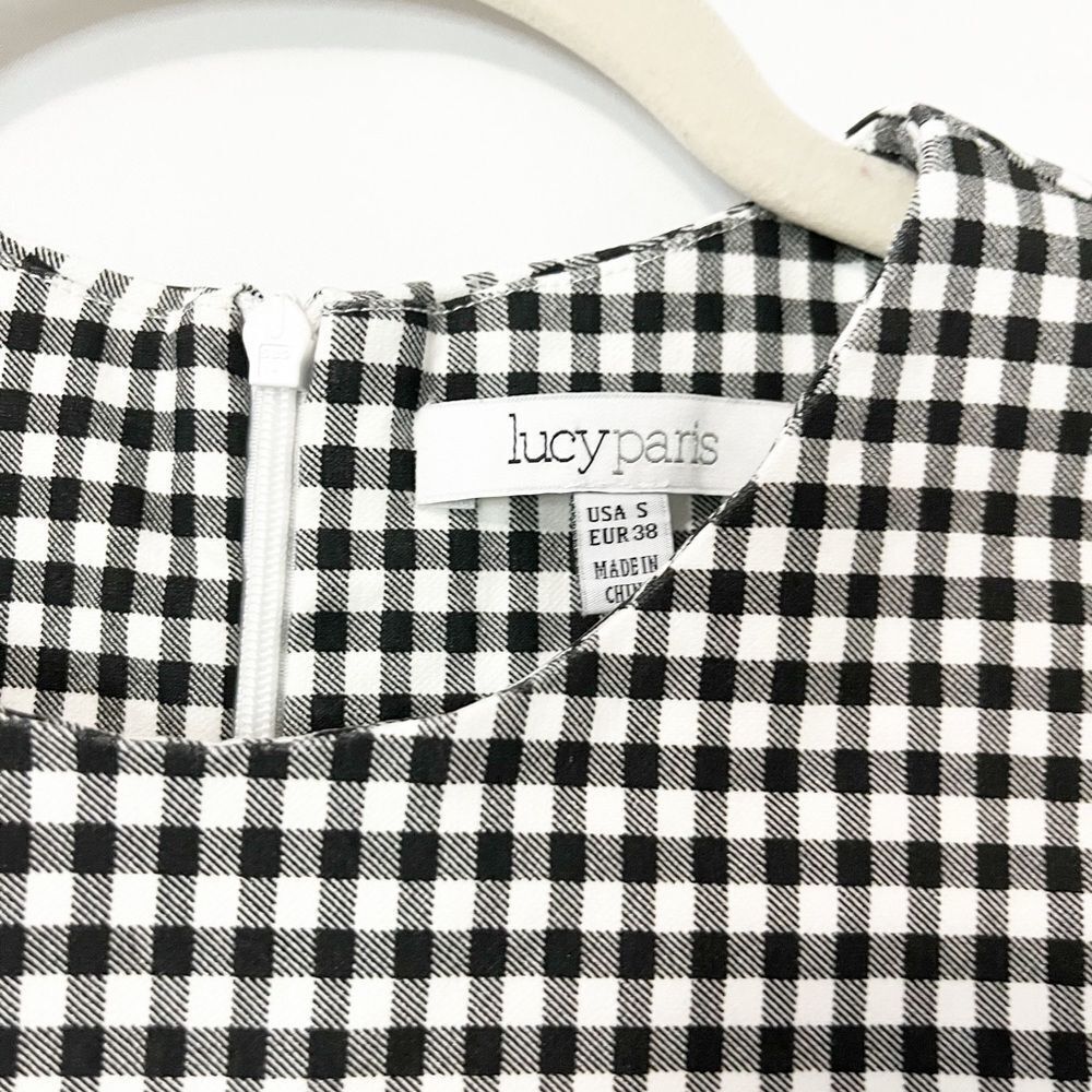 Lucy Paris Black & White Checkered Peplum Top Size S - Picture 5 of 8